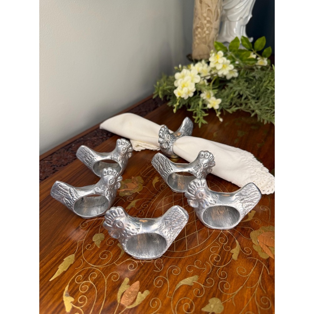 Vintage Rooster Napkin Rings Set of 6